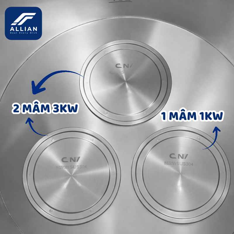 3 mâm nhiệt inox 304 cao cấp tổng 7,5kW