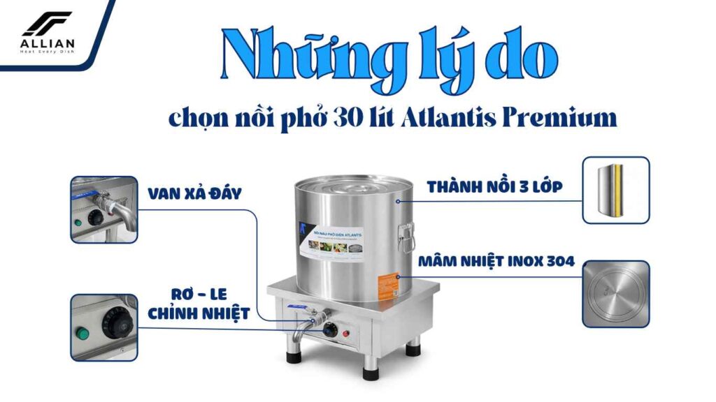 Những lý do chọn nồi điện mâm nhiệt 30 lít Atlantis đế vuông