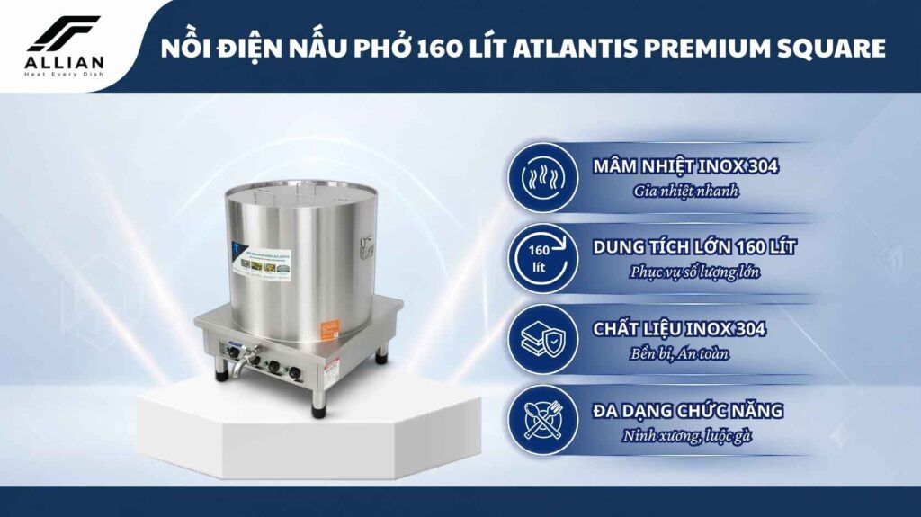 Nồi điện mâm nhiệt 160 lít premium square