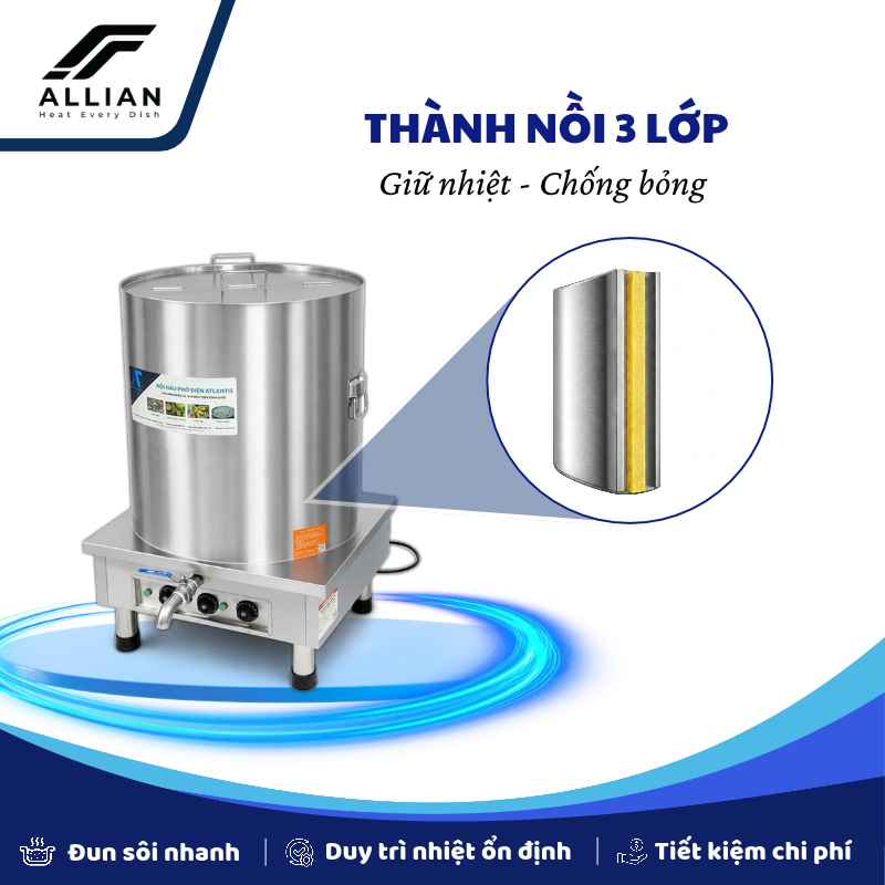 Thành nồi điện mâm nhiệt cấu tạo 3 lớp