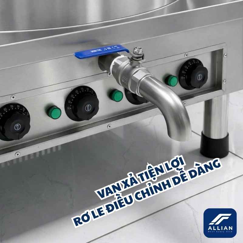 Van xả tiện lợi và rơ le điều chỉnh dễ dàng nồi điện mâm nhiệt 160 lít atlantis đế vuông